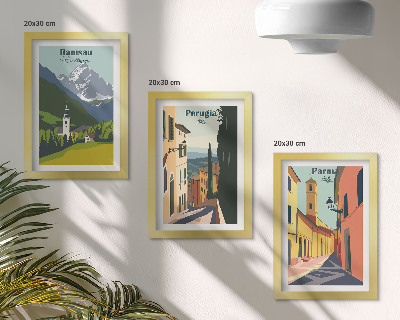 Trittico incorniciato Paesaggi montani e strade di città italiane