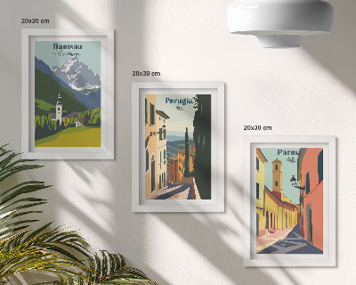 Trittico incorniciato Paesaggi montani e strade di città italiane