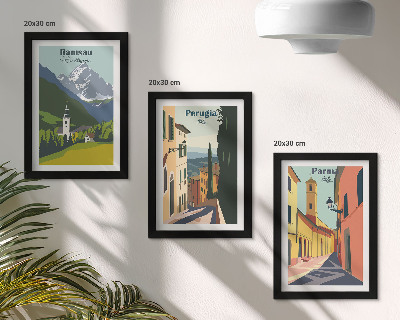 Trittico incorniciato Paesaggi montani e strade di città italiane