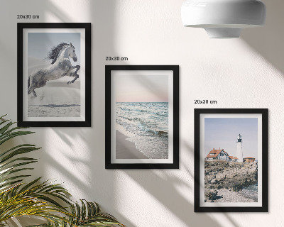 Trittico incorniciato Cavalli in movimento, spiaggia e onde dell'acqua del faro