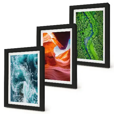 Composizione di 3 quadri con canyon, acqua in movimento e natura rigogliosa della foresta