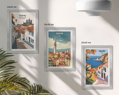 Trittico incorniciato Illustrazioni in stile retrò di famose città di tutto il mondo.
