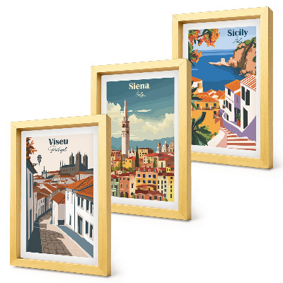 Trittico incorniciato Illustrazioni in stile retrò di famose città di tutto il mondo.