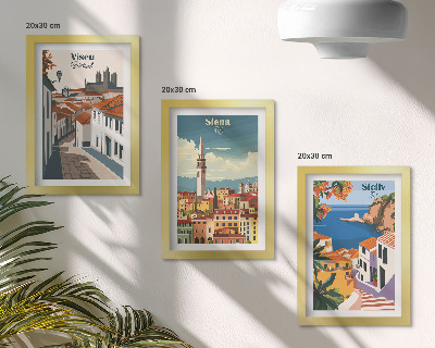 Trittico incorniciato Illustrazioni in stile retrò di famose città di tutto il mondo.