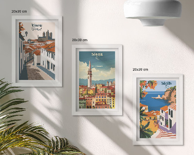 Trittico incorniciato Illustrazioni in stile retrò di famose città di tutto il mondo.