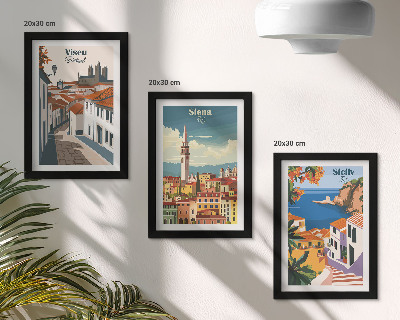 Trittico incorniciato Illustrazioni in stile retrò di famose città di tutto il mondo.
