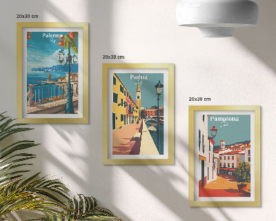 Trittico incorniciato Città famose in uno stile illustrativo retrò
