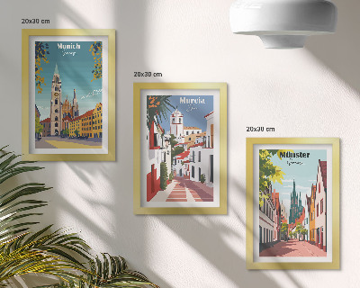 Composizione di 3 quadri Città europee in illustrazioni colorate