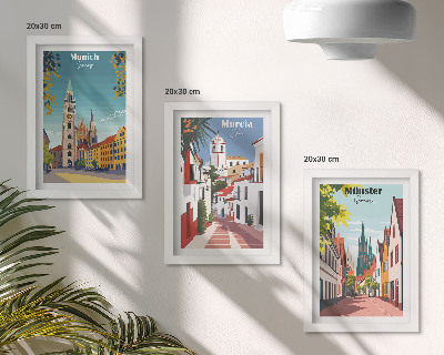 Composizione di 3 quadri Città europee in illustrazioni colorate
