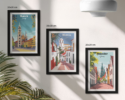 Composizione di 3 quadri Città europee in illustrazioni colorate