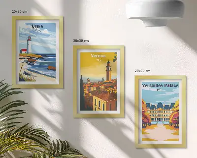 Trittico incorniciato con vedute di luoghi famosi sul mare e nelle città