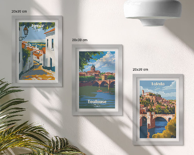 Trittico incorniciato Grafica in stile retrò di città famose