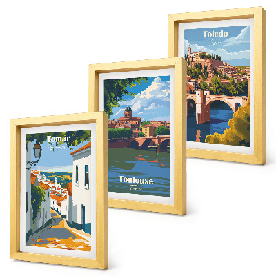 Trittico incorniciato Grafica in stile retrò di città famose