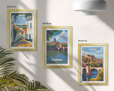 Trittico incorniciato Grafica in stile retrò di città famose