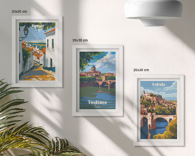 Trittico incorniciato Grafica in stile retrò di città famose