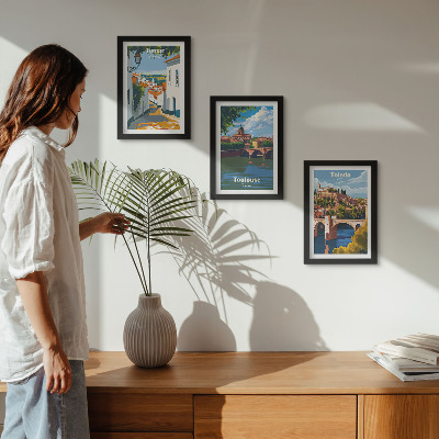 Trittico incorniciato Grafica in stile retrò di città famose