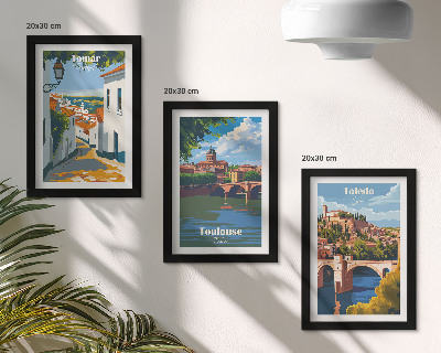 Trittico incorniciato Grafica in stile retrò di città famose