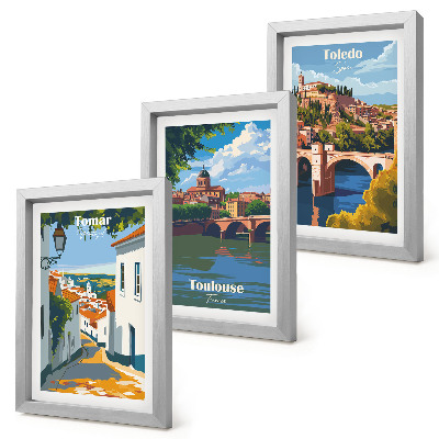 Trittico incorniciato Grafica in stile retrò di città famose