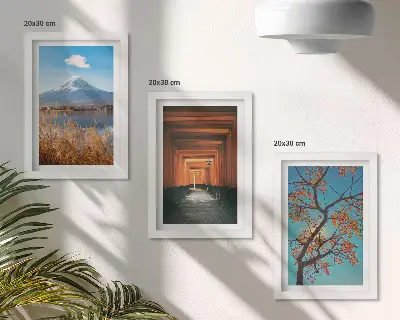 Trittico incorniciato paesaggi giapponesi con natura e architettura dell'Asia