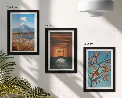 Trittico incorniciato paesaggi giapponesi con natura e architettura dell'Asia