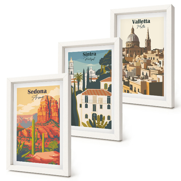 Trittico incorniciato Paesaggi urbani retrò di Sedona Sintra Valletta