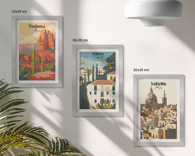 Trittico incorniciato Paesaggi urbani retrò di Sedona Sintra Valletta