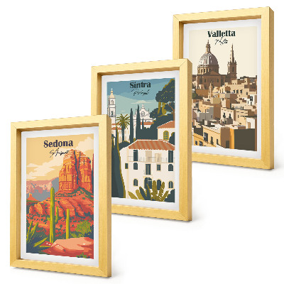 Trittico incorniciato Paesaggi urbani retrò di Sedona Sintra Valletta