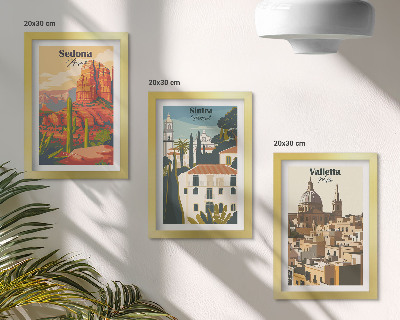Trittico incorniciato Paesaggi urbani retrò di Sedona Sintra Valletta