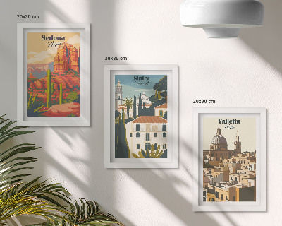 Trittico incorniciato Paesaggi urbani retrò di Sedona Sintra Valletta