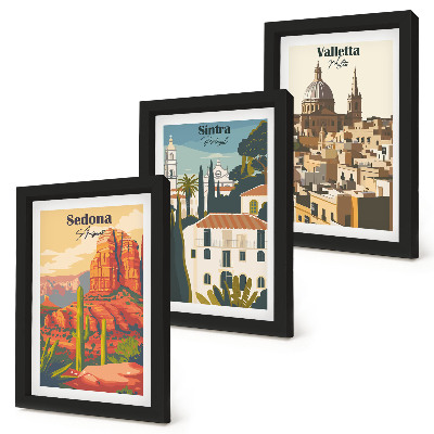 Trittico incorniciato Paesaggi urbani retrò di Sedona Sintra Valletta
