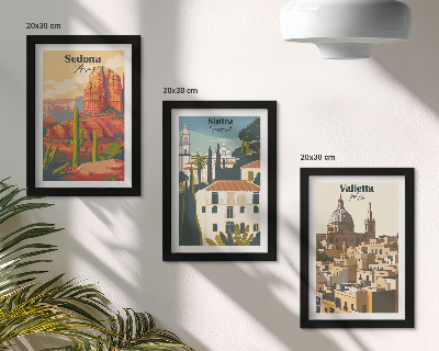 Trittico incorniciato Paesaggi urbani retrò di Sedona Sintra Valletta
