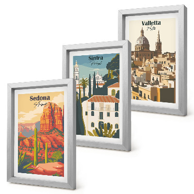 Trittico incorniciato Paesaggi urbani retrò di Sedona Sintra Valletta