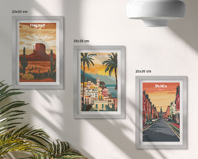 Composizione di 3 quadri Paesaggi urbani e naturali dai colori caldi