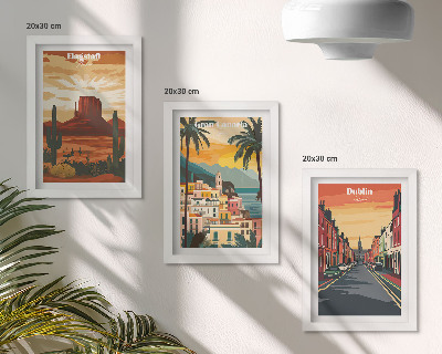 Composizione di 3 quadri Paesaggi urbani e naturali dai colori caldi
