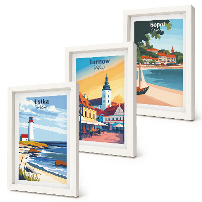 Trittico incorniciato Vedute delle città polacche Ustka Tarnów Sopot
