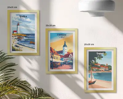 Trittico incorniciato vedute di città polacche Ustka Tarnów Sopot
