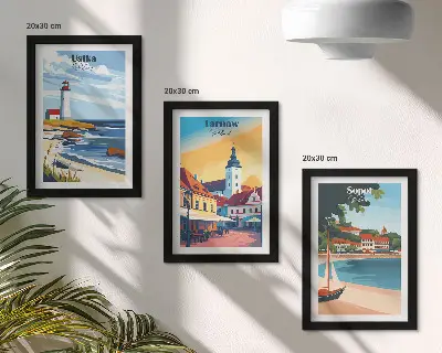 Trittico incorniciato vedute di città polacche Ustka Tarnów Sopot