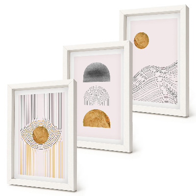 Trittico incorniciato Forme e linee astratte nelle tonalità del beige e del grigio