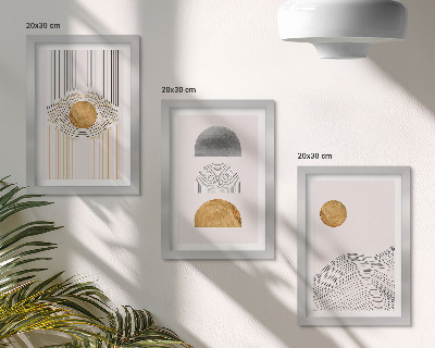 Trittico incorniciato Forme e linee astratte nelle tonalità del beige e del grigio