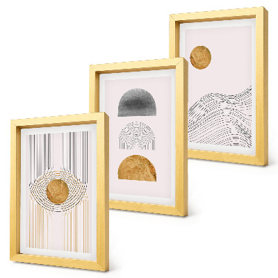 Trittico incorniciato Forme e linee astratte nelle tonalità del beige e del grigio