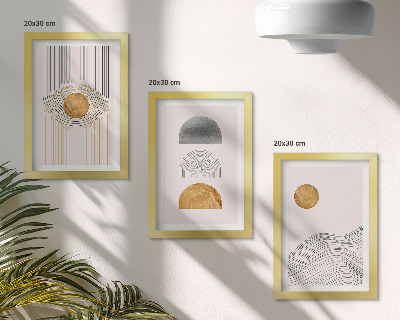 Trittico incorniciato Forme e linee astratte nelle tonalità del beige e del grigio