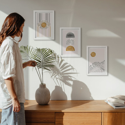 Trittico incorniciato Forme e linee astratte nelle tonalità del beige e del grigio