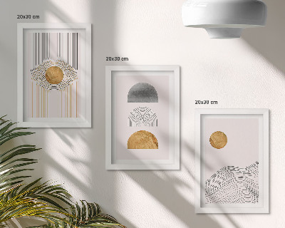 Trittico incorniciato Forme e linee astratte nelle tonalità del beige e del grigio