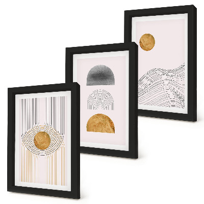 Trittico incorniciato Forme e linee astratte nelle tonalità del beige e del grigio