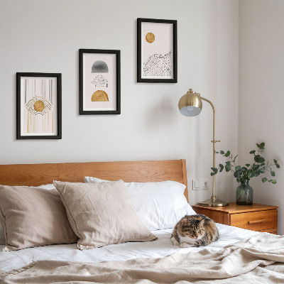 Trittico incorniciato Forme e linee astratte nelle tonalità del beige e del grigio