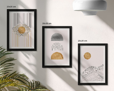Trittico incorniciato Forme e linee astratte nelle tonalità del beige e del grigio