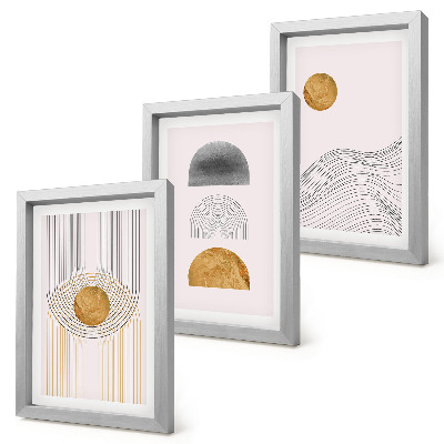 Trittico incorniciato Forme e linee astratte nelle tonalità del beige e del grigio