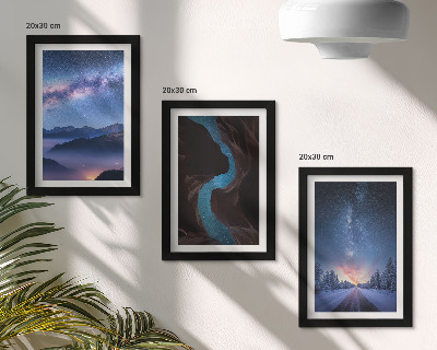 Composizione di 3 quadri cielo notturno, montagne, gola e paesaggio invernale
