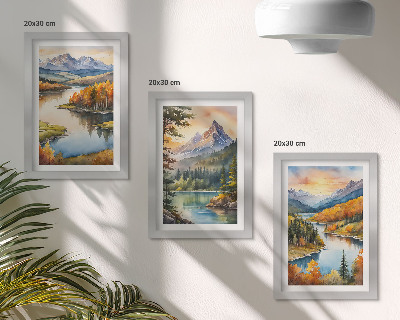 Trittico incorniciato Paesaggi montani con un fiume e alberi colorati