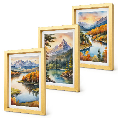 Trittico incorniciato Paesaggi montani con un fiume e alberi colorati